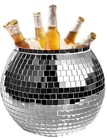 3L Disco Ball Ice Bucket, Ice Storage Container, Trendy Beverage Tub Large, Retro Reflective Mirror Champagne Buckets, for Parties, Bar, Restaurant, Kitchen