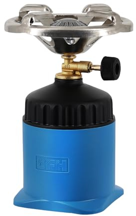 CFH Kartuschenkocher Happy Camper HC 402 – inkl. 2 Butangaskartuschen 190 g, sparsamer Gaskocher Camping 1-flammig, 0,97 kW 70 g/h, Campingkocher stufenlos einstellbar