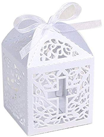 Musuntas 50Tlg.Vogelkäfig-Entwurf Hochzeit Taufe Gastgeschenk Geschenkbox Kartonage Schachtel Tischdeko Bonboniere Box Hochzeit Dekoration Baby Shower Bonboniere Box（White