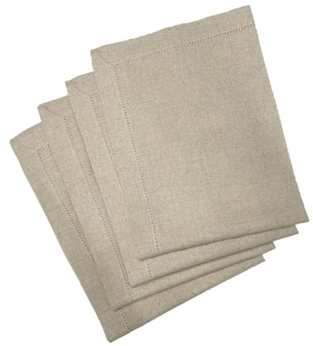 SweetNeedle Tovaglioli Sweet Needle in puro lino con orlo a giorno Colore naturale -50x50 CM, set da 4, 100% lino europeo, lavabili e resistenti. Ideale per cucina, Natale, matrimonio, ristorante e uso quotidiano