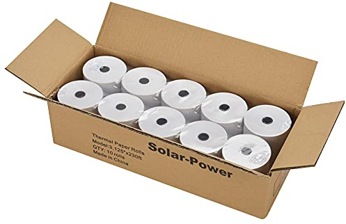 Solar-Power 3 1/8 Thermal Paper 10 Rolls for POS Cash Register Receipt Paper Roll 1-Ply Bond((3-1/8 inch x 230 feet)