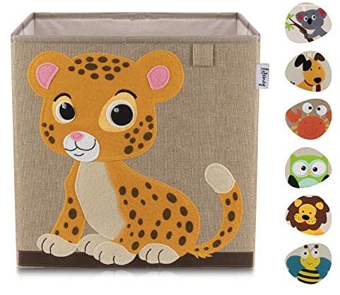 LIFENEY Aufbewahrungsbox mit Tiger Motiv I Spielzeugbox mit Tiermotiv passend für Würfelregale I Ordnungsbox für das Kinderzimmer I Aufbewahrungskorb Kinder