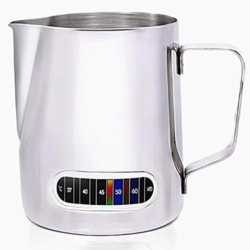 Milchaufschäumer mit integriertem Thermometer, Latte Art Krug Edelstahl Milchkännchen Temperatur Espresso Dampfkrug 600 ml