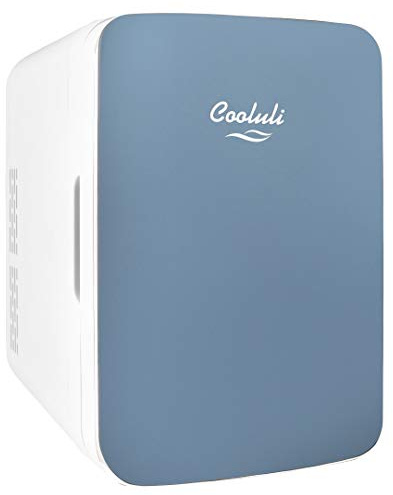 Cooluli 10L Mini Fridge for Bedroom - Car, Office Desk & College Dorm Room - 12v Portable Cooler & Warmer for Food, Drinks, Skincare, Beauty & Makeup - AC/DC Small Refrigerator with Glass Front, Blue