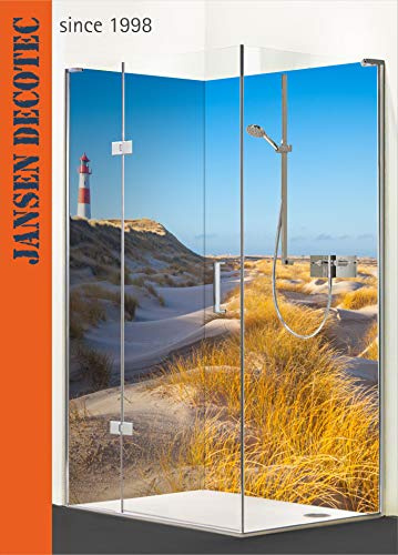 Eck - Duschrückwand, links 90x200cm, rechts 120x200cm, Motiv: Nordsee_Leuchtturm
