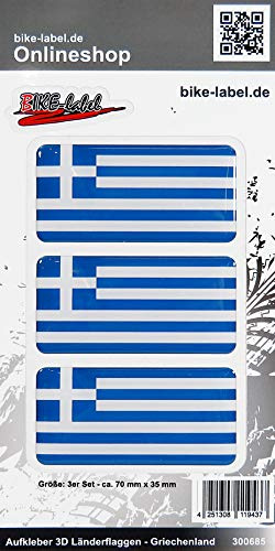 BIKE-label 300685N Aufkleber 3D Länder-Flaggen Griechenland 3 Stck je 70 x 35 mm