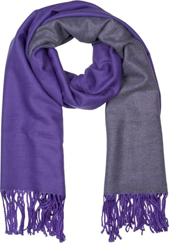 styleBREAKER Bufanda para damas en óptica noble de 2 caras con flecos, 2 colores, bufanda reversible, estola cálida de invierno multicolor 01017137, color:Púrpura-Gris oscuro