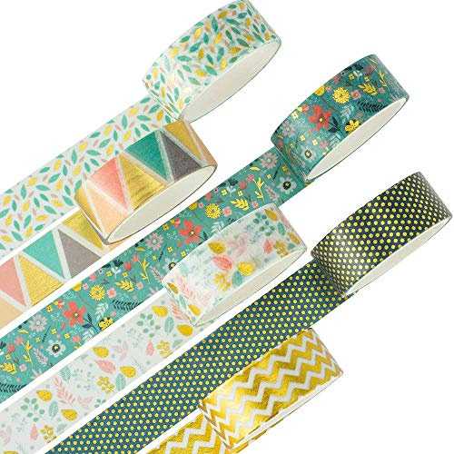 YUBX Washi-Tape-Set, Goldfarben, VSCO-Folie, dekoratives Klebeband für Bastelarbeiten, Bullet Journals, Planer, Scrapbooking, Verpackung, 15 mm breit (Frankreich Romantische 6 Rolle)