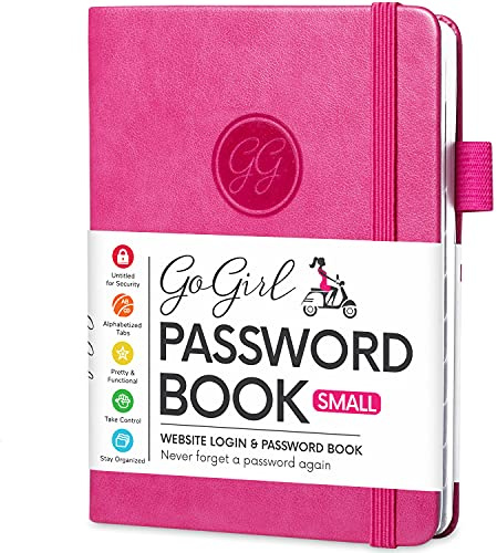 GoGirl Password Book with Alphabetical tabs – Internet Address & Password Keeper Logbook for Password Organization, Journal Notebook for Saving Website Logins. Small Size 11 x 14.5cm - Hot Pink