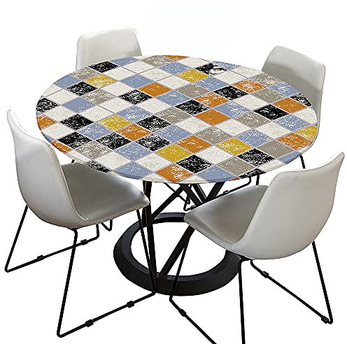 Morbuy Rund Tischdecke Elastisch, Geometrie Rund Tischdecken Wasserdicht Lotuseffekt Abwaschbar Abwischbar Tischtuch für Dekoration Küchentisch Garten Outdoor (Durchmesser 130cm,Fliesen)