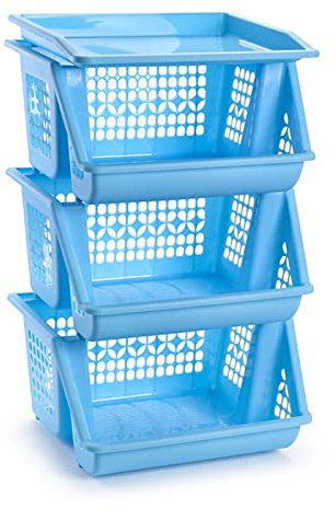 AC – Cestas Verdulera. Cesta de Cocina con 3 Alturas - Modelo PLFT - Estrecho, Estantería para Cocina y baño, Ahorra Espacio, para Espacios reducidos, Fácil Montaje. (Azul) (PLUS)