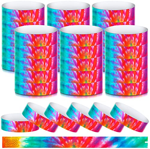Woanger 500pcs Paper Event Wristband VIP Tie Dye Rainbow Armband Colorful Band Lightweight Disposable Bracelet for USA 250th Anniversary Tie Dye Event Birthday Admission Neon Party Concert Festivals