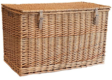 Arthur Cameron - Lightweight Wicker Storage Trunk, Handcrafted Storage Box with Lid & Leather Straps - Woven Chest, Basket, Wicker Basket with Lid (Natural, Large)
