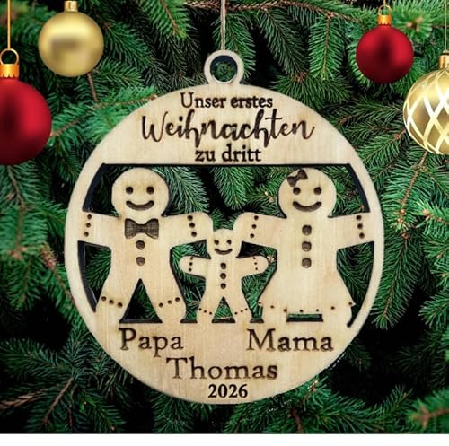Personalisierte Unser Erstes Weihnachten als dritt Familie Christbaumschmuck mit Namen Christbaumschmuck mit Namen aus Holz Weihnachtsbaum