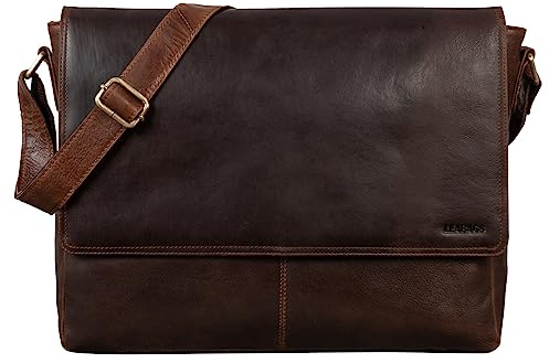 LEABAGS Borsa da lavoro in vera pelle absorbed in 15 | Borsa a tracolla per uomo e donna with tracolla | Borsa messenger per laptop