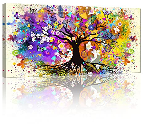 FajerminArt Grande Quadro Moderno Stampa su Tela quadro su tela viola colorato Albero Della Vita Astratto pittura su tela quadri moderni soggiorno camera da letto Decorazione Murale 100x50cm