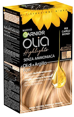Garnier Olia Highlights, bis zu 4 Stufen Aufhellung, für blondes Haar, Formel mit Blütenölen + Ton, vegane Formel, ohne Ammoniak