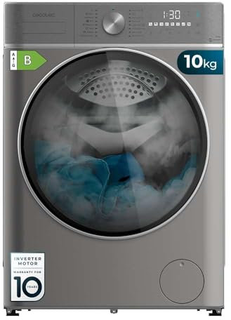 Cecotec Lavadora Secadora 10-6Kg Carga Frontal Bolero Wash&Dry 10680 Inverter Steel B. 1400 rpm, 16 Programas, Motor Inverter Plus, SteamMax, OnSmart, Fuzzy Logic, SpaCare y Detector de Carga