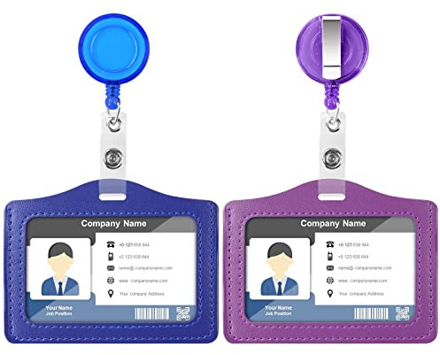Vicloon Ausweishalter, einziehbar, 2 Stück, Kartenhalter mit einziehbaren Schlüsseln, Ausweis, horizontal, für Büro, Studenten, Ausstellung, Buskarte (Violett + Dunkelblau)