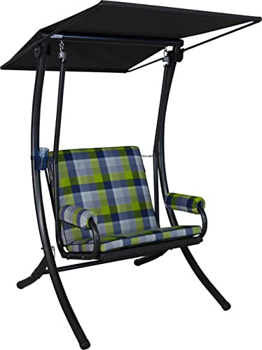Angerer Hollywoodschaukel 1-Sitzer Royal - Gartenschaukel Made in Germany - Schaukel zum Sitzen und Entspannen - einfache Montage (Blau-Grün-Grau kariert)