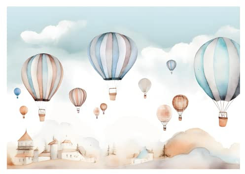 Papier peint photo non tissé pour chambre d'enfant Motif ballons et nuages ciel pastel Avec colle Pour enfant Papier peint non tissé Prêt à monter (416 x 290 cm)