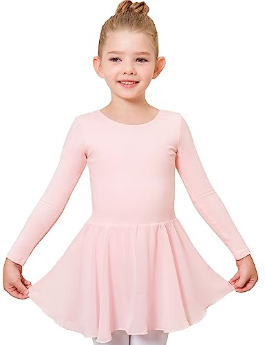 Stelle Ballet Leotards for Girls Long Sleeve Toddler Dance Leotard Outfits with Skirt Classic(Little/Big Kid) (Ballet Pink,4-5 Years)