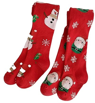 Silkglory 2 Pièces Collants Filles, Collants pour Bébé Avec Décoration de Noël avec Bonhomme de Neige,Leggings Bas en Coton Pour Nouveau-né Rouge 4-6 Ans