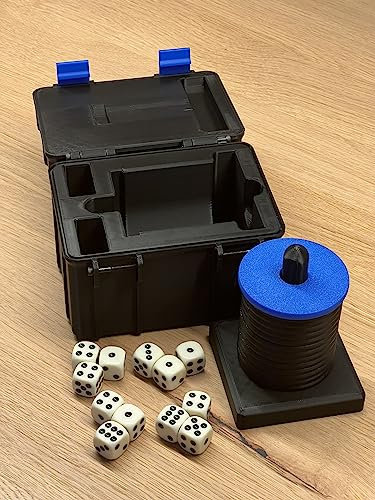 Schockbesteck Set mit Box + Würfel + Becher - Knobelbesteck Schocken Knobeln (Blau, Schockbesteck)