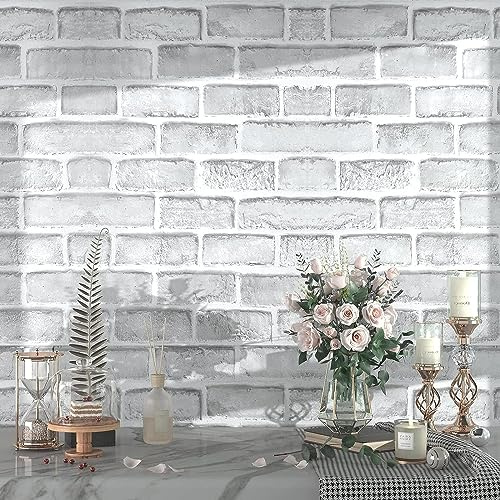 VIOPVERY Peel and Stick Wallpaper - 40cm x 1000cm White Brick Wallpaper, Thick Vinyl Wrap for Kitchen Worktops and Furniture