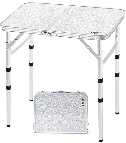 Yriuat Folding Camping Table 2ft Portable Pinic Table Adjustable Height Small Card Table Aluminum Foldable Lightweight with Carry Handle for Outdoor Indoor Hiking Camp BBQ Beach