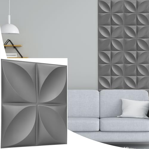 NOVECRAFTO Geometric Effect 3D Wall Panels - 12 Sheets Covering 3 sqm | 32.29 sqf Interior Cladding Set | 3D Wall Tiles in Grey Silver with Geometric Convex Shape - Each Panel Size 19.6 x 19.6