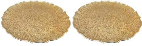 Acan Tradineur - Pack de 2 Bajoplatos reutilizables redondos de plástico, plato llano decorativo, bandeja para presentación de dulces, Navidad, turrón, pasteles (Oro viejo, Ø 33 cm)