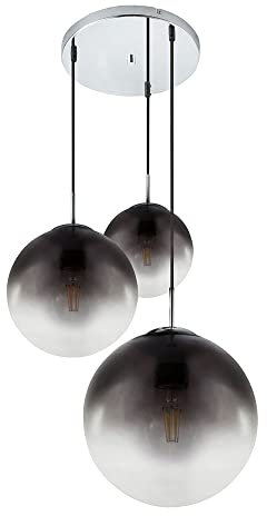 Pendelleuchte Rauchglas Hängeleuchte Glas chrom Deckenlampe für Ihr Wohnzimmer, Kugelform, 3x E27, DxH 51x120 cm, Esszimmer