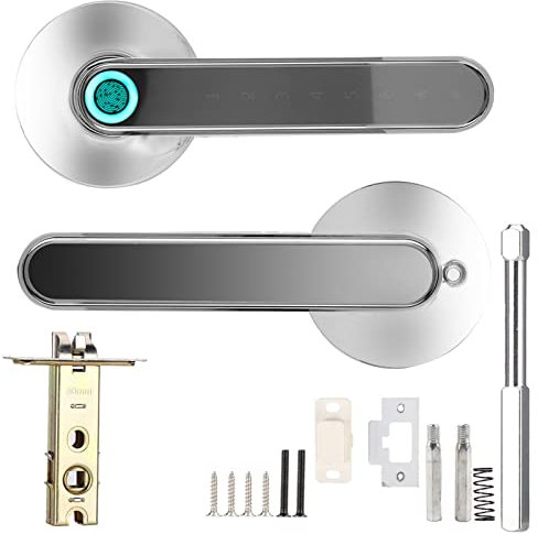 Beufee Fingerabdruck-Smart-Türschloss, Fingerabdruck-Türknäufe, Biometrisches Türschloss Für Schlafzimmer, Intelligenter Türknauf Für Das Heimbüro(Silber)