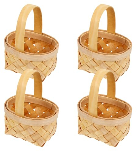 Amosfun 4Er Set Handgewebte Flechtkörbe Klein Aus Holz - Vielseitige Blumenkörbe Für Hochzeit Garten Und Dekoration - Praktische Lagerkörbe Mit Henkel Für Zuhause Und Party