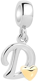Symretie Damen A-Z Buchstaben Charm Anhänger Initial Beads Charms mit Gelbem Herz Kompatibel mit Europäischen Armbänder und Halskette