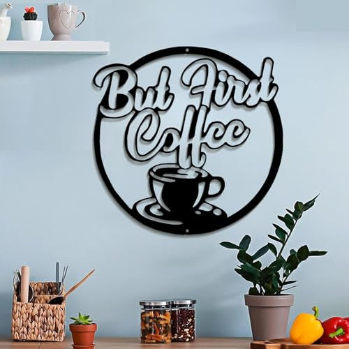 DUOOLN Wanddeko Metall, Metallbilder Wanddeko Wall Decoration Aesthetic Kaffeetassen Schwarz Wandkunst mit Rahmen für Zuhause Küche Café Bar Flur Wohnzimmer Deko