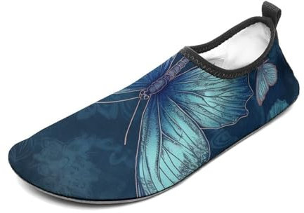 Wasserschuhe für Damen und Herren, schnelltrocknend, Aqua-Socken, Barfußschuhe, blau, Schmetterlingsmuster, Sport, Strand, Schwimmschuhe, Stil 2, 38/39 EU