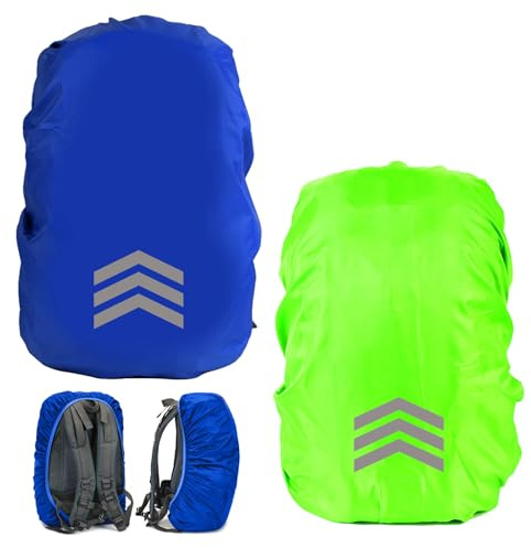 Bncxdc Protection Sac à Dos Pluie, 2 pièces Housse de Pluie Sac à Dos, 18-30L Housse de Sac à Dos, Housse de Sac à Dos imperméable et réfléchissante, pour la randonnée, Le vélo (Vert + Bleu)