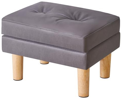 YMYNY Fußhocker, Kunstleder Ottomane, Weiche Hocker Oberfläche Abnehmbar, Klettverschluss Design, Moderne und Hocker für Schlafzimmer Wohnzimmer 41.5 x 31.5 x 32CM Schwarz Grau HBD041BG