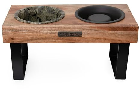 Rosewood x Morris & Co. Acanthus Double Diner for Dogs, Khaki, Slow Feeder Dog Bowl, Raised Dog Food and Water Bowls for Medium/Large Dogs, Feeding Station, Luxury William Morris Print