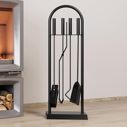 Kingson Kaminbesteck-Set, klassisch, schwarz, 5-teilig, 23 x 14 x 68 cm, Kaminzubehör, elegantes Kaminwerkzeug-Set