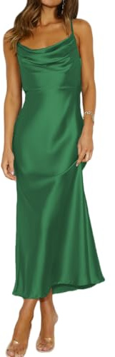 Vestido de verano de satén con tirantes delgados, cuello drapeado, espalda descubierta, elegante, mujer, tiras de ajuste, vestido de cóctel fruncido con espalda baja