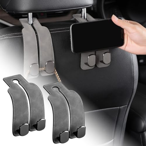 Boutihao 2 Stück Doppelhaken für Autositzrückseite, Auto Lagerung Haken, Leder Autositz Haken, 2-in-1-Rücksitz Taschenhalter Auto Aufhänger, Praktisches Auto Organisationszubehör (Grau)