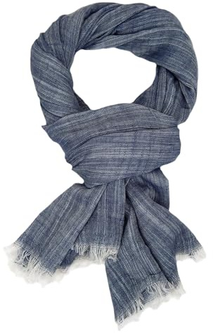 Ella Jonte Herren Schal aus 100% Baumwolle – leichter weicher breiter Schal in Grau oder Blau meliert, Leinenoptik, stilvoll & elegant