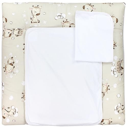 TupTam Wickelauflage mit 2 wasserfesten Frotteebezügen – weich gepolstert & hautfreundlich MAR02579, Farbe: Giraffe Beige, Größe: 75 cm Länge x 65 cm Breite