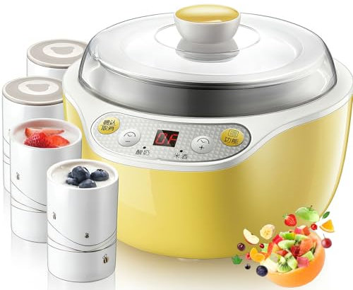 Yaourtière Automatique 1000 ML, Machine À Yaourt Maison Fraîche 20 W avec 4 Tasses en Céramique De 200 ML, Fermentation Thermostatique À 360 ° Et Minuterie, for Yaourt Maison, Machine À Fromage