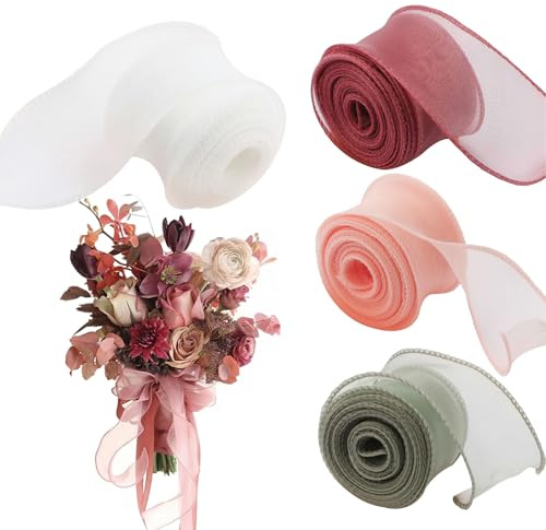 Hhaoysogd 4 Stück Schillernde Organzabänder, 40mm x 9M Glitzerndes Polyester Organzaband, Rosa Koralle Seegrasgrün Perlweiß Geschenkband für Geschenkverpackung, Hochzeit, Dekoration