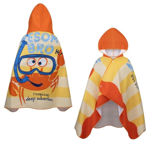 jooeer Toalla Poncho Niño, Poncho Surf Toalla de Playa con Capucha para Niños Niñas Natación Baño, Secado Rápido, Ligero, Naranja