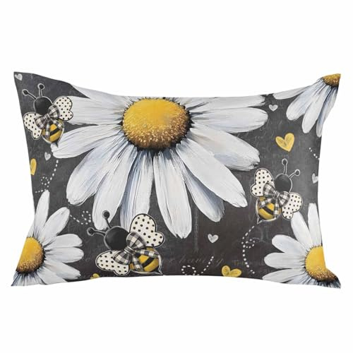 Pillowcase 20x36 Inch - King Flower Daisy Bee Soft Brushed Microfiber Pillow Covers with Hidden Zipper Closure Bed Pillow Shams for Bedroom Sofa Car, 1pcs